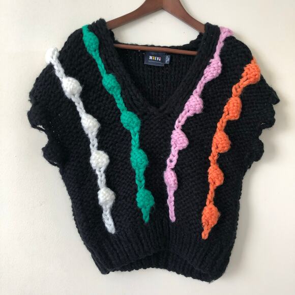 Anthropologie Maeve Bauble Sweater Vest Chunky Knit Black One Size - Picture 3 of 8